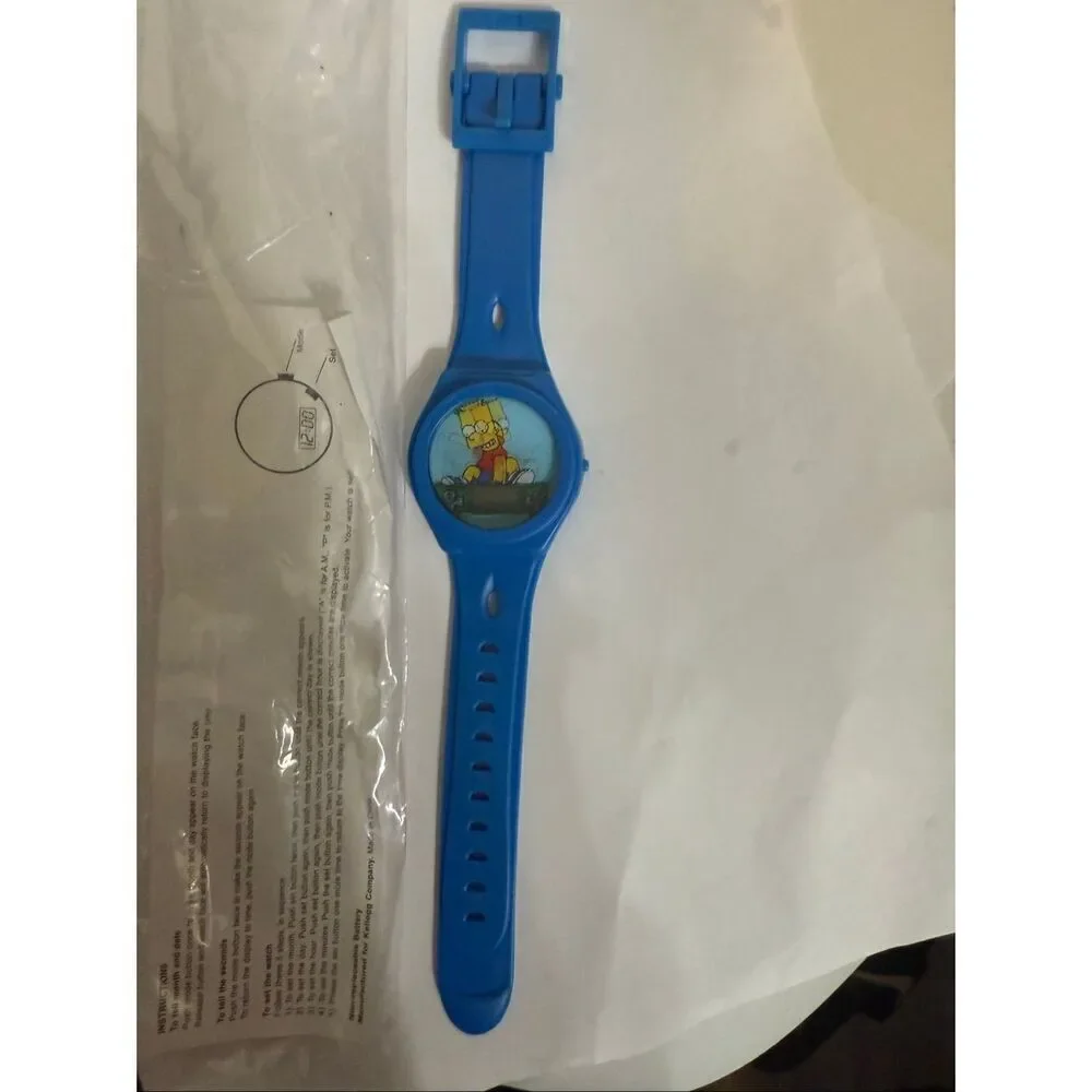 Vtg Simpsons Kids 2002 Bart Skateboarding Holographic Wrist Watch Blue OS NWOT